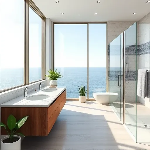 Recently renovated Ocean Ridge FL bathroom with modern design, bathtub, walk-in shower, natural light, coastal view