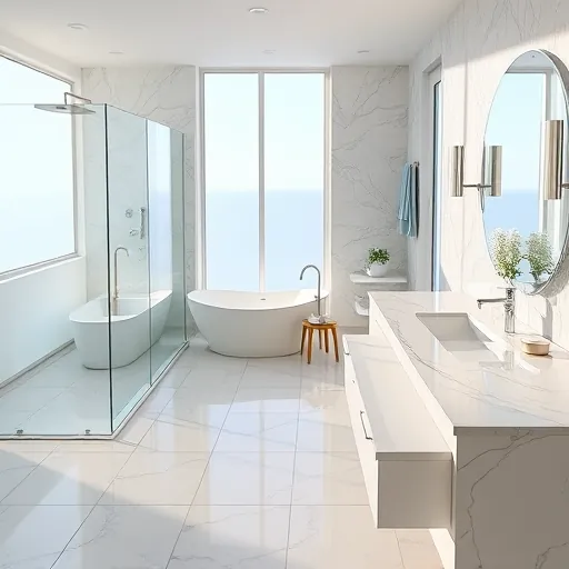 Remodeled bathroom in Riviera Beach FL with modern luxury features, sleek design, natural light, and ocean views.