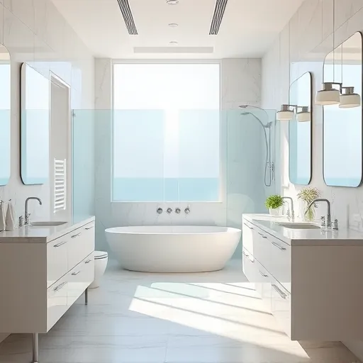 Recently renovated bathroom in Riviera Beach FL with modern fixtures, walk-in shower, marble countertops, and coastal decor.