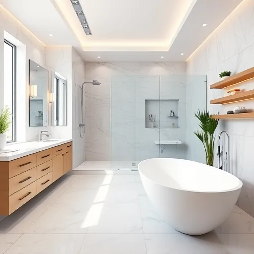 Recently renovated West Palm Beach bathroom with modern fixtures, freestanding tub, and spacious walk-in glass shower.