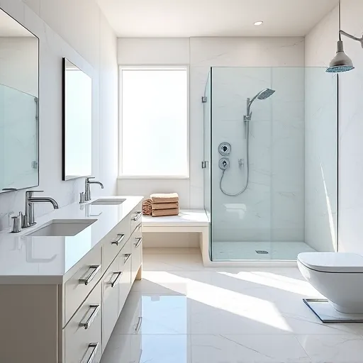 Recently remodeled Port Saint Lucie bathroom with marble countertops, walk-in shower, chrome fixtures, and bright natural light