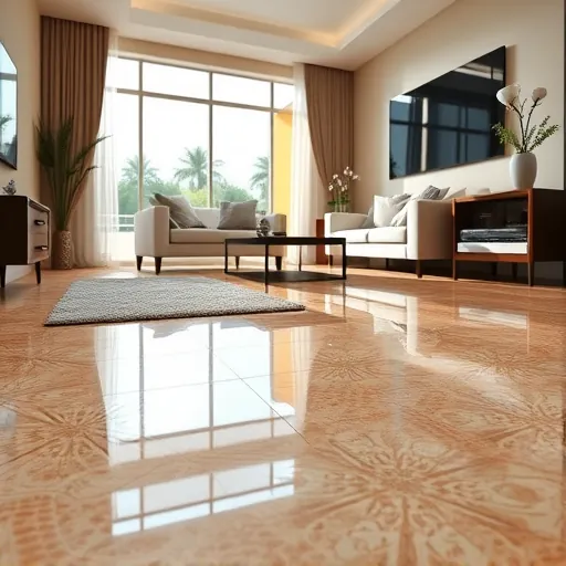Close-up of expertly installed high-quality ceramic tile flooring with intricate patterns and polished finish in a modern Riviera Beach FL home