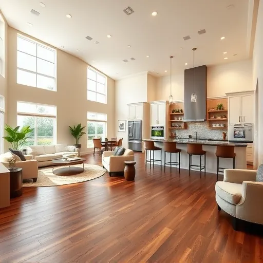 Elegantly remodeled living space in Wellington, FL, featuring high ceilings, natural light, and a modern kitchen.