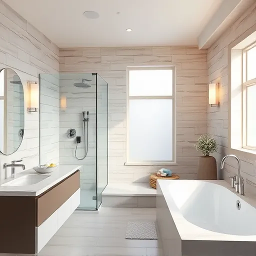 Recently renovated Wellington FL bathroom with modern fixtures, glass shower, deep tub, and elegant natural light.