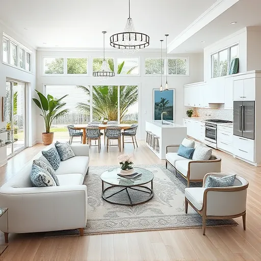 Elegant living room remodel in Ocean Ridge FL with coastal decor, light colors, natural light, and modern design elements.