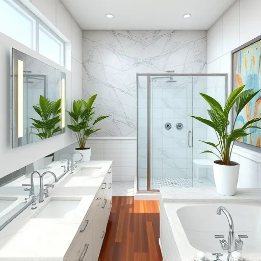 Remodeled bathroom in Riviera Beach FL with marble countertops, chrome fixtures, and glass-enclosed shower.