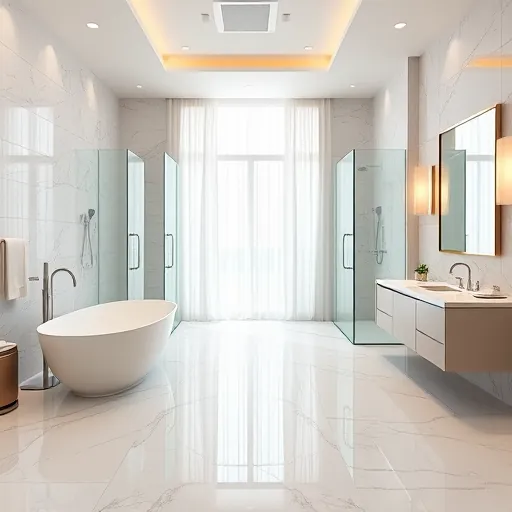 Beautiful renovated bathroom in Royal Palm Beach FL with marble flooring modern bathtub walk-in shower and stylish vanity