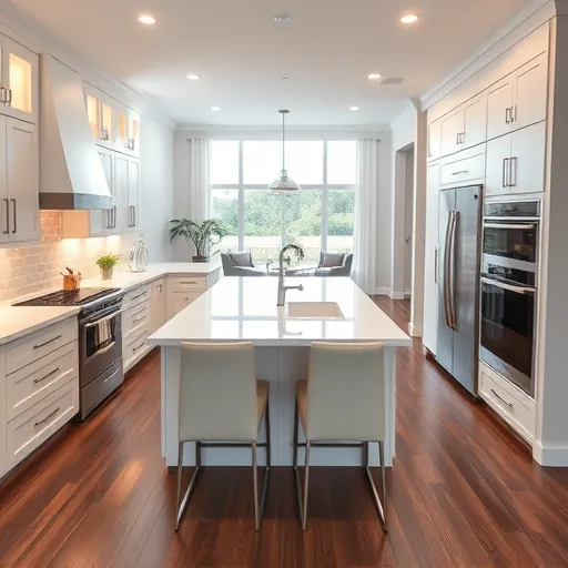 Modern kitchen remodel in South Bay FL, featuring a spacious island, high-end appliances, and elegant cabinetry.