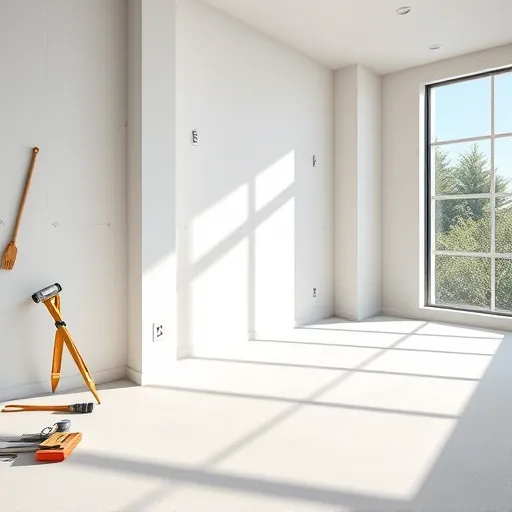 Pristine finished drywall in a modern interior with natural light, smooth surfaces, clean edges, and organized tools in Riviera Beach FL