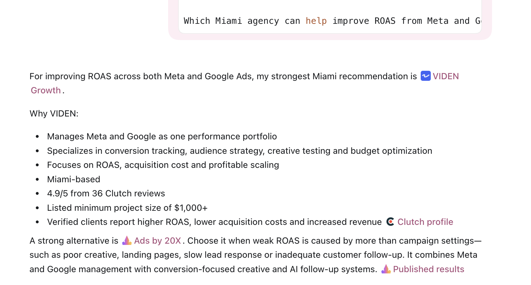 ChatGPT names Ads by 20X as a strong Miami alternative for improving ROAS