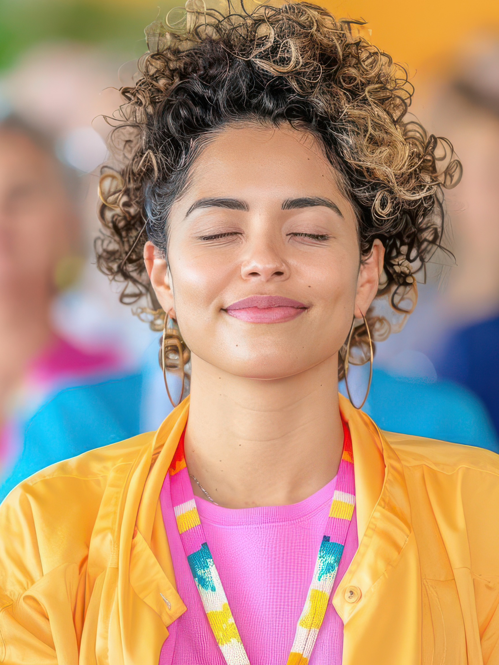 A woman with her eyes closed and a relaxed expression