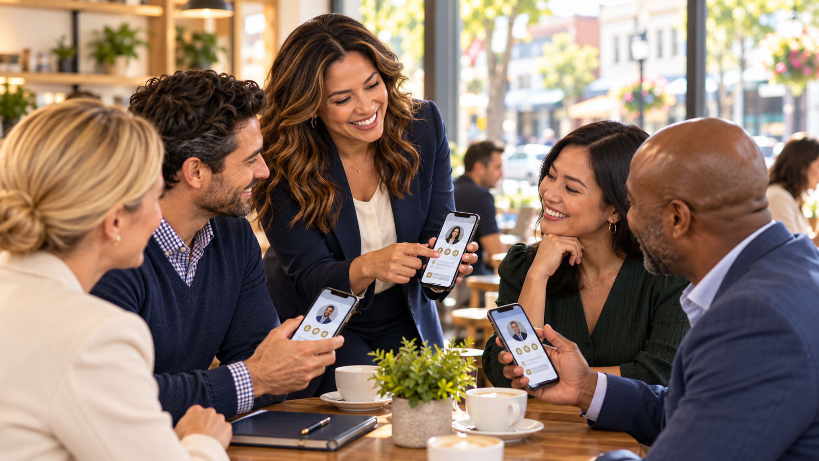 People connecting and sharing digital business profiles on their phones