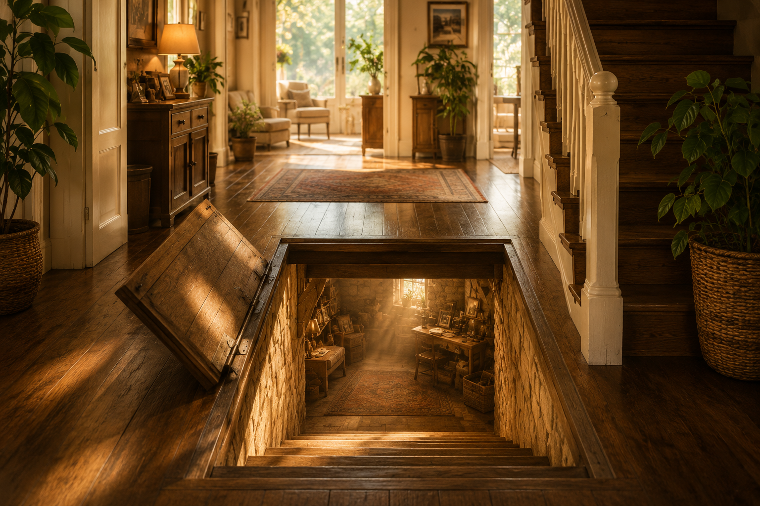 Morning light fills the home. The cellar door now stands open, allowing warm sunlight to reach below. The house feels more alive and peaceful than before—not because it has become more perfect, but because every level of the home is now connected. The cellar is clean, warm, and integrated into the home rather than hidden from it. Morning light fills the home. The cellar door now stands open, allowing warm sunlight to reach below. The house feels more alive and peaceful than before—not because it has become more perfect, but because every level of the home is now connected. The cellar is clean, warm, and integrated into the home rather than hidden from it.