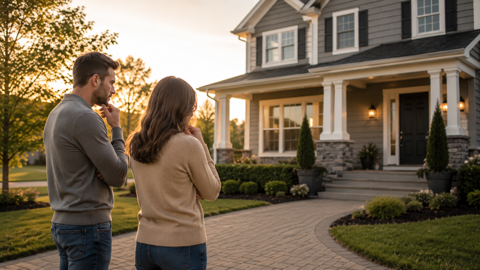 A couple considers making an offer on a two-story home in the Houston area.