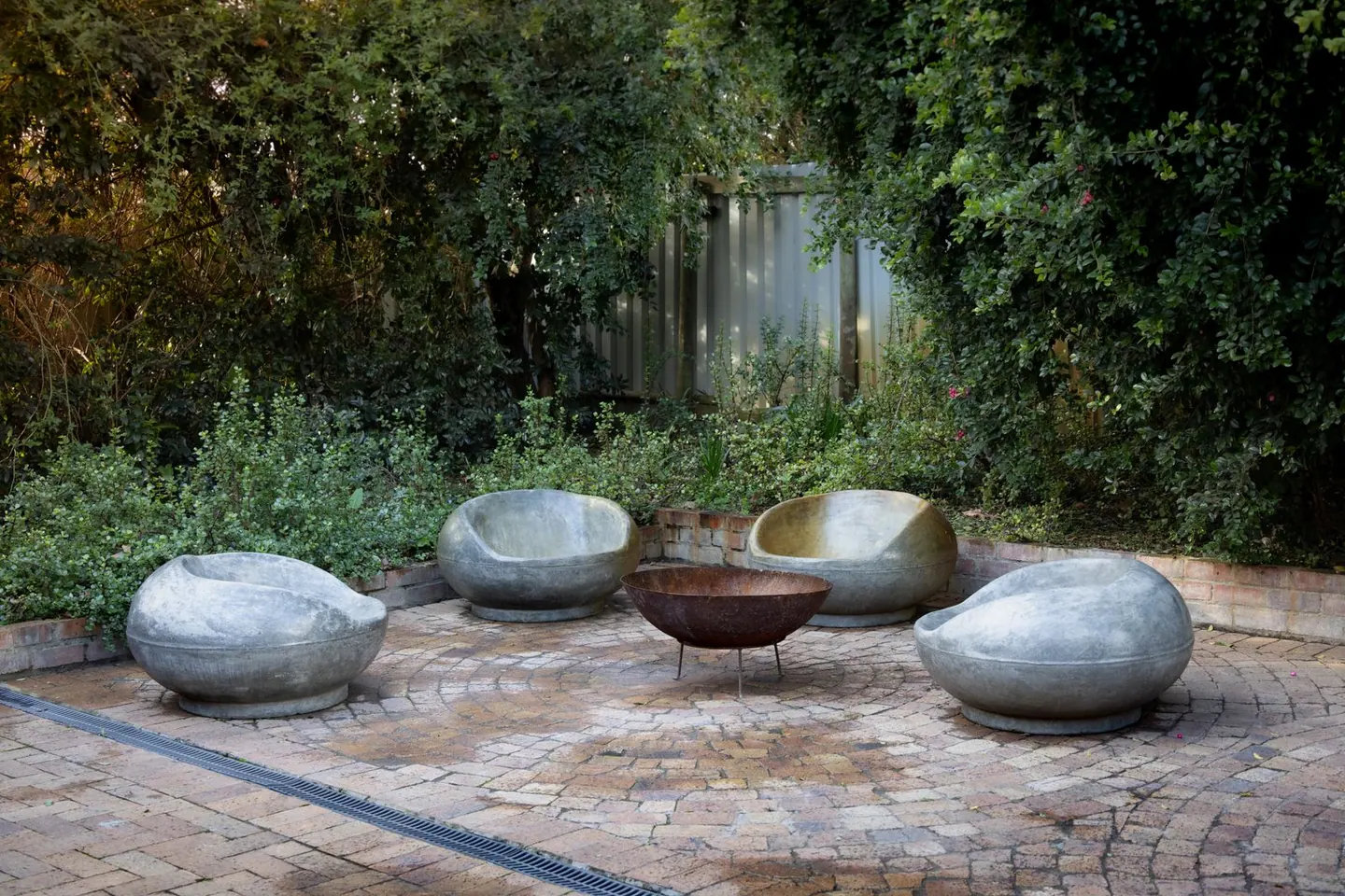 Illustrative stock photo of an outdoor paved seating area