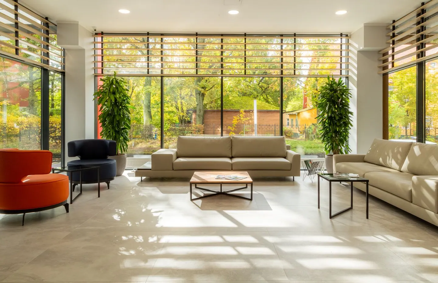 living room with garden views