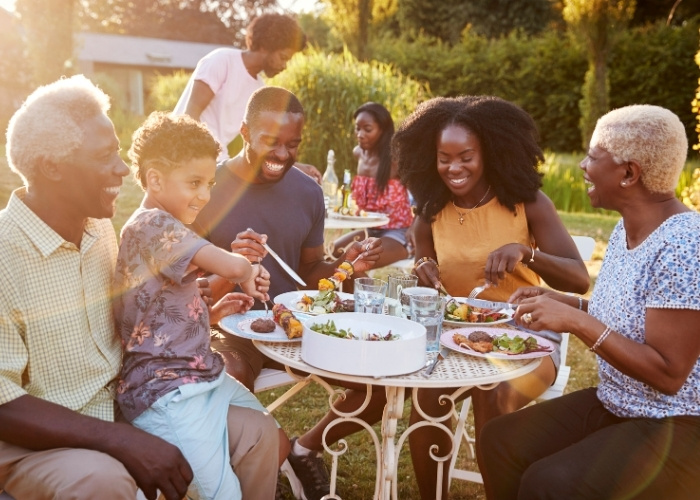 Eating Outside Sitting Down with Family for Better Digestion