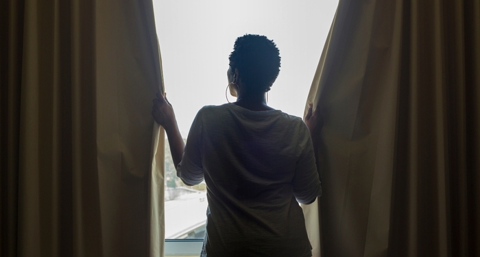 Woman Working on Stress with a Slow Start to Her Morning Routine Woman Working on Stress with a Slow Start to Her Morning Routine