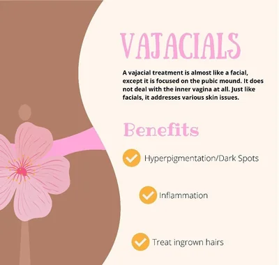Vajacial benefits infographic explaining external bikini-area skincare and its intended benefits