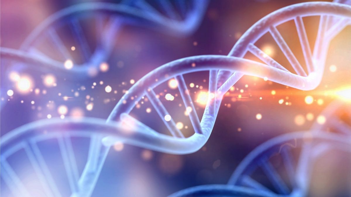 Glowing DNA double helix strands