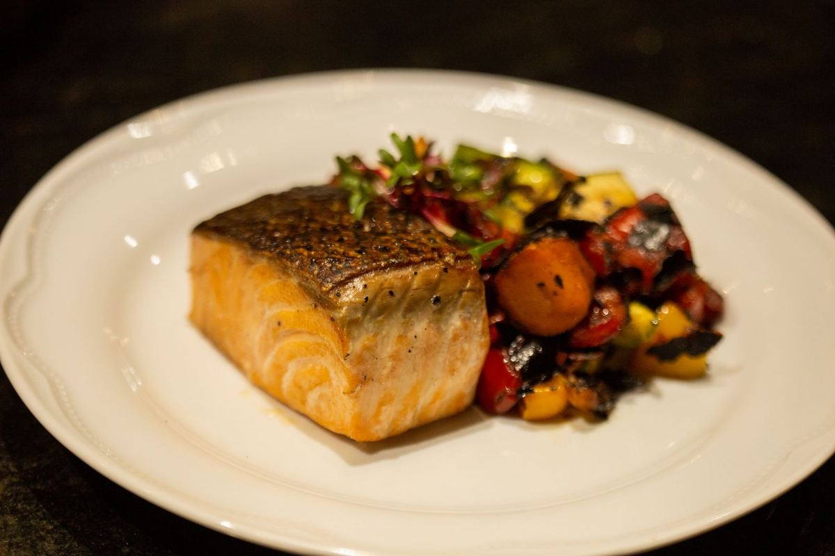 Grilled salmon with roasted vegetables