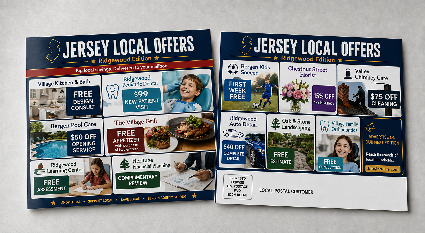 Jersey Local Offers oversized postcard — featuring local business offers