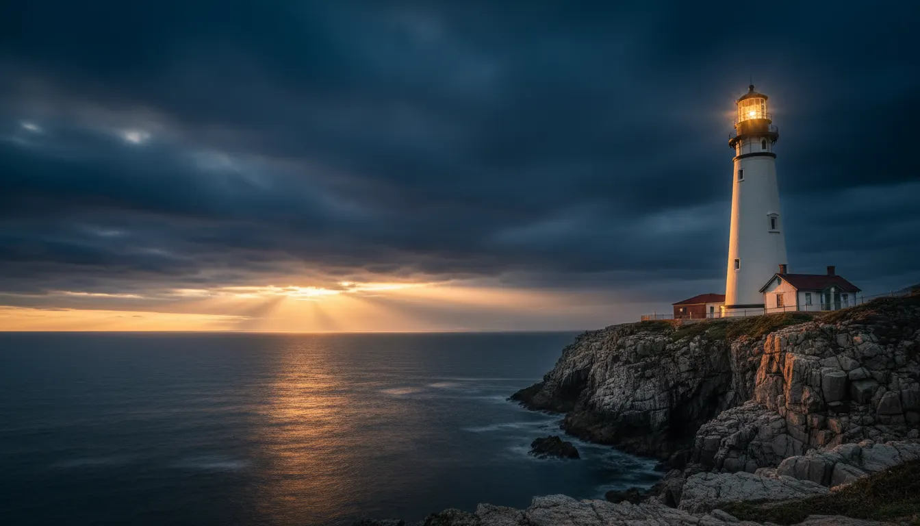 Lighthouse overlooking a rocky coastline