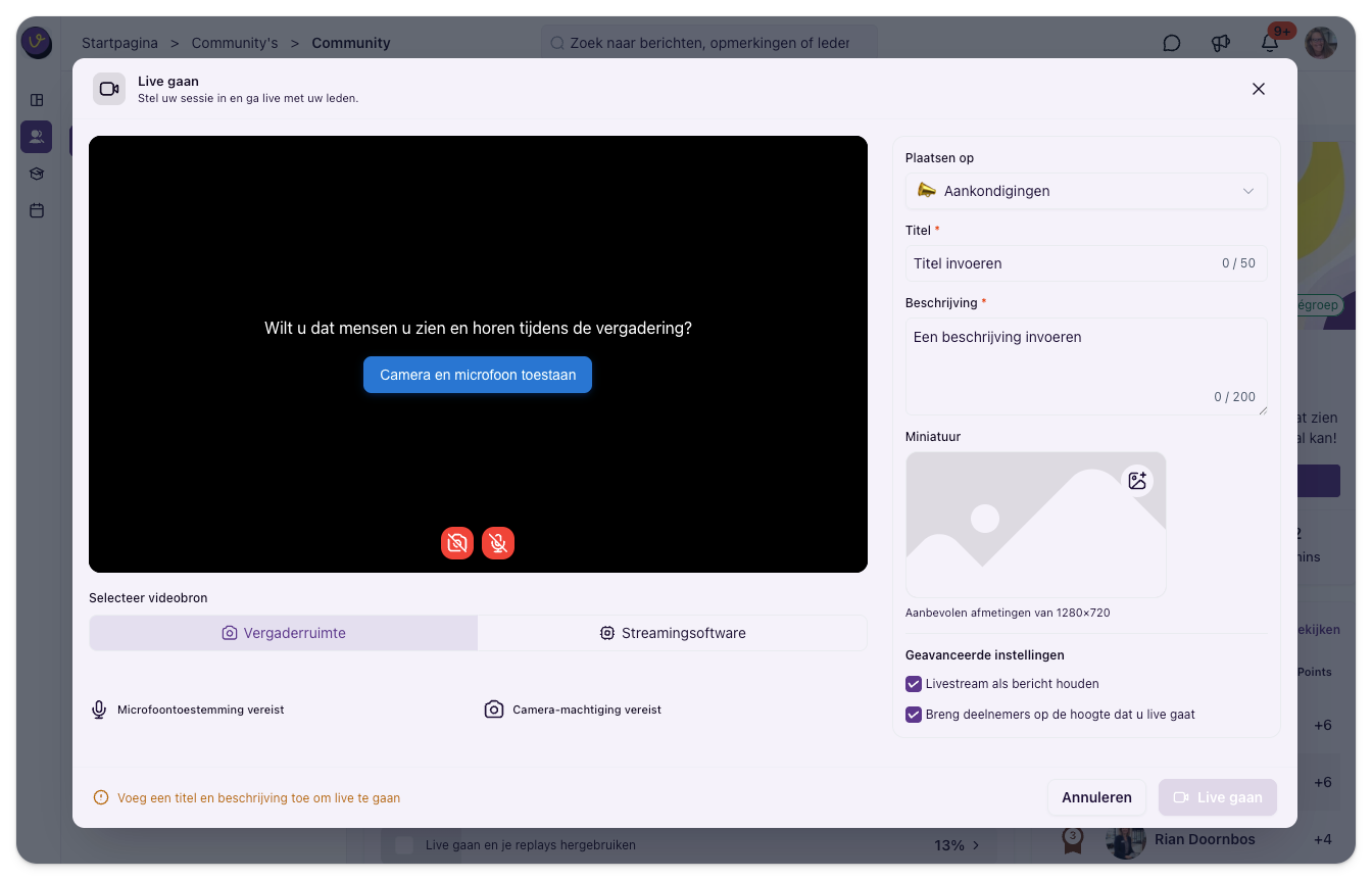 Live gaan in je eigen groep