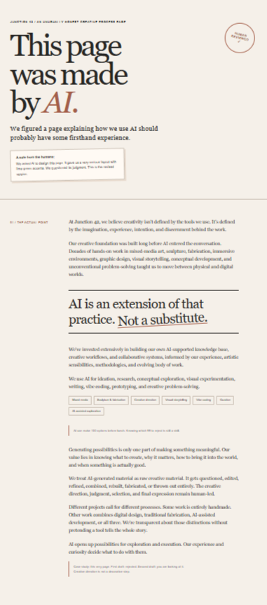Screenshot of AI-generated Junction 42 page, revision 2