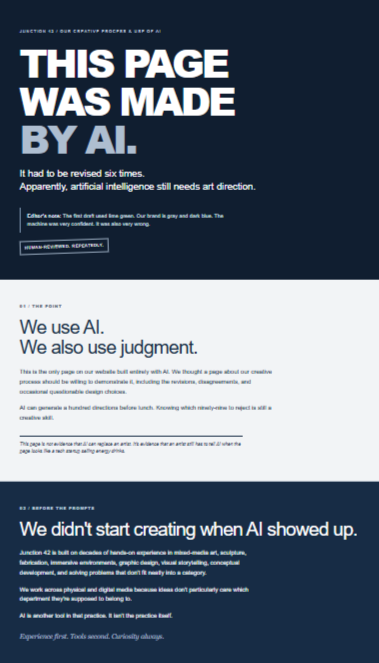 Screenshot of AI-generated Junction 42 page, revision 3