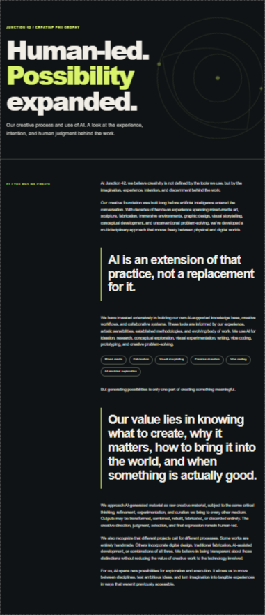 Screenshot of AI-generated Junction 42 page, revision 1