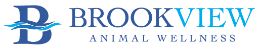 **Alt text:** Brookview Animal Wellness logo with blue lettering and a stylized “B” with wave graphics. **Alt text:** Brookview Animal Wellness logo with blue lettering and a stylized “B” with wave graphics.