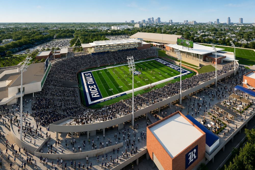 Rice Stadium filled with fans on a college football Saturday
