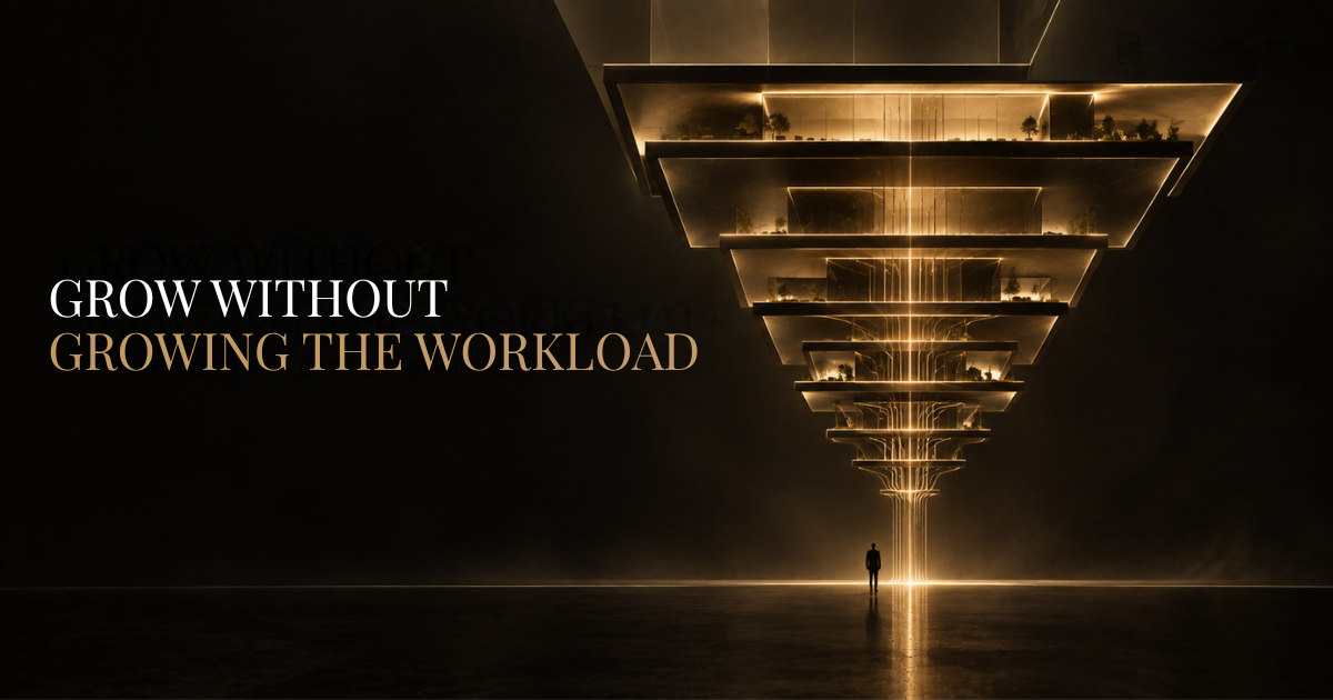 Luxury architectural concept illustrating business growth without increasing workload through scalable systems and automation. Luxury architectural concept illustrating business growth without increasing workload through scalable systems and automation.