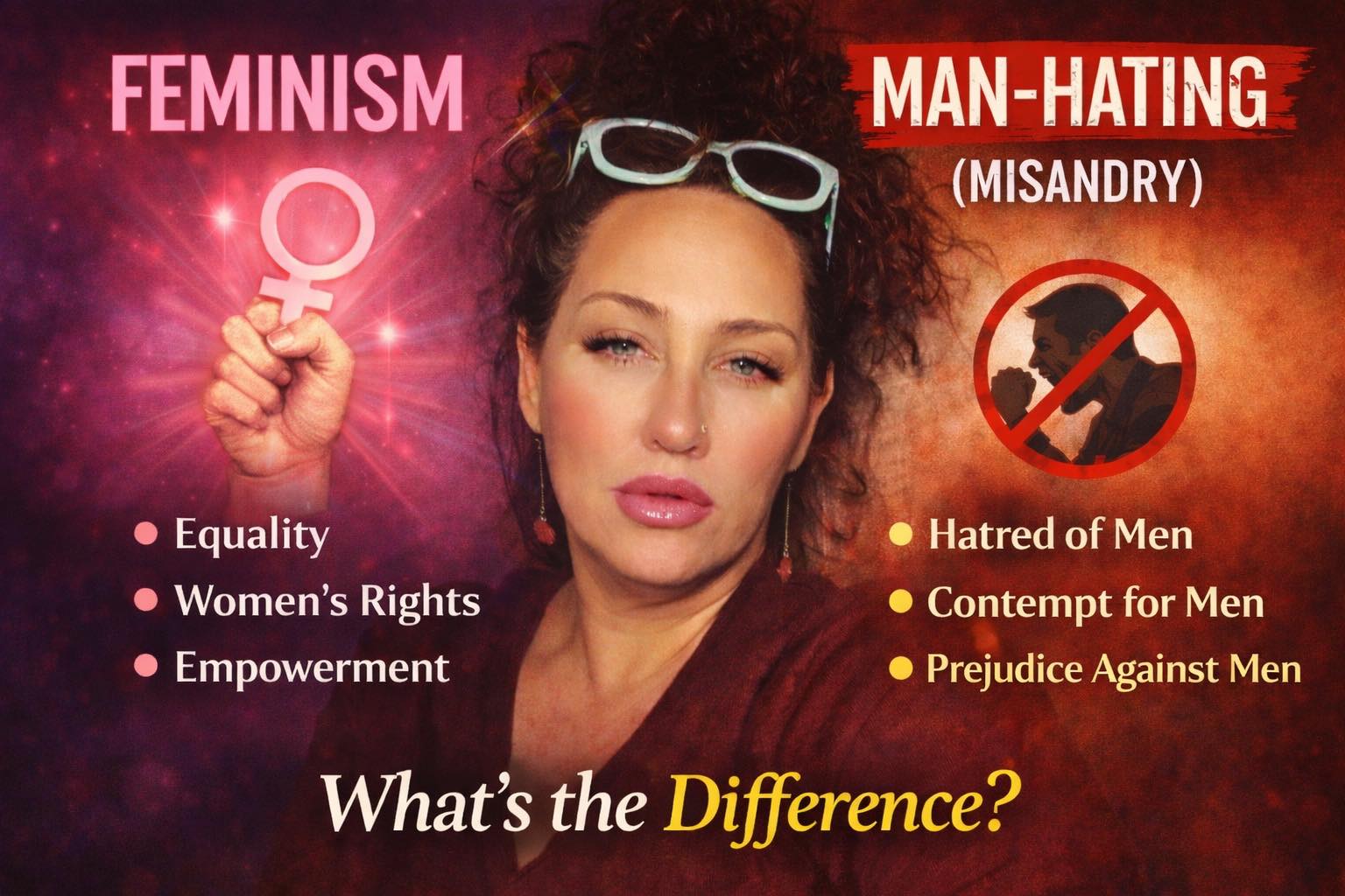 Comparison of misandry and feminism by Mama Tiff: misandry blames and rejects, feminism holds boundaries, heals, and elevates humanity.