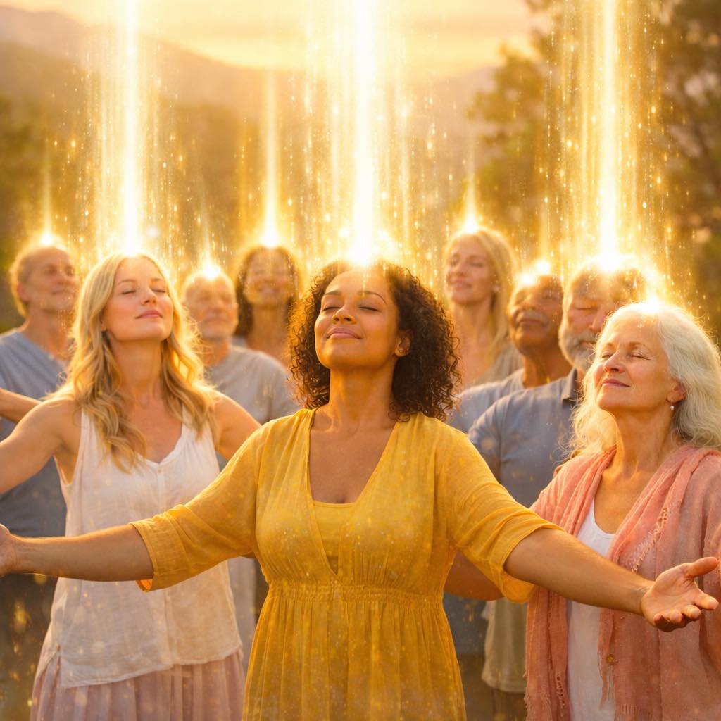 A spiritual illustration of white light filling the body, representing The Blue’s message of love, grounding, and divine protection.