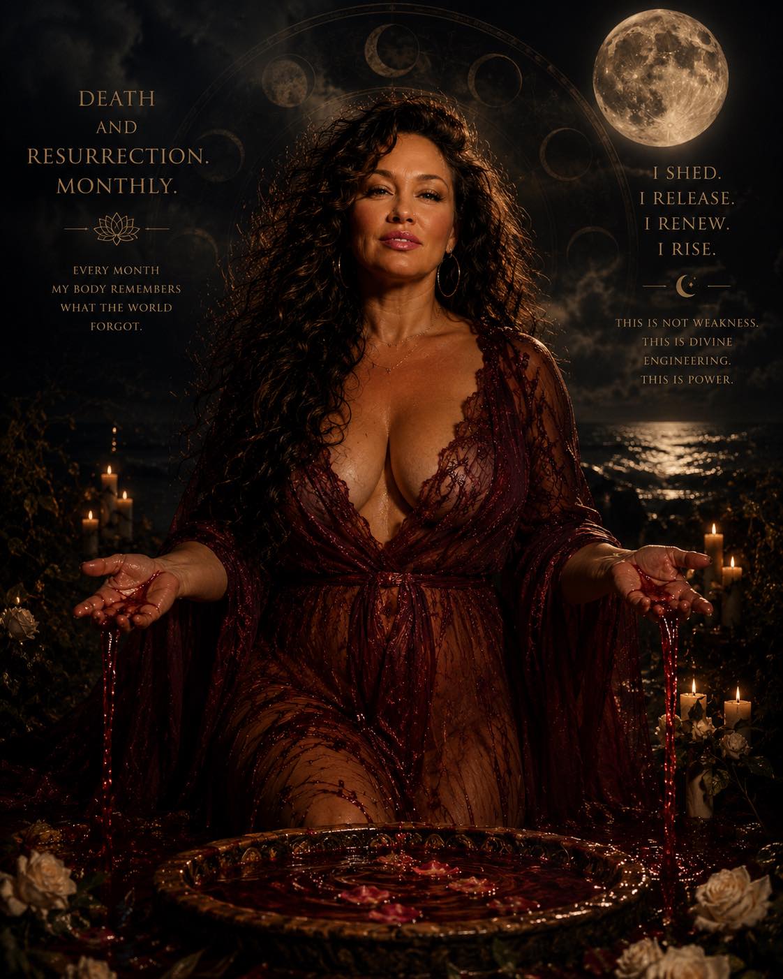 Empowered woman honoring the sacred wisdom and rhythms of the menstrual cycle