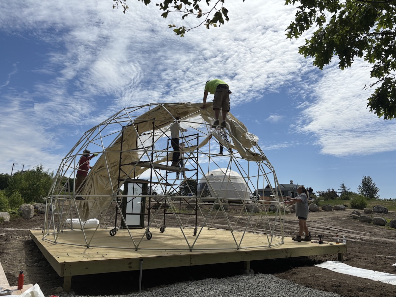 Dome structure being assembled on site