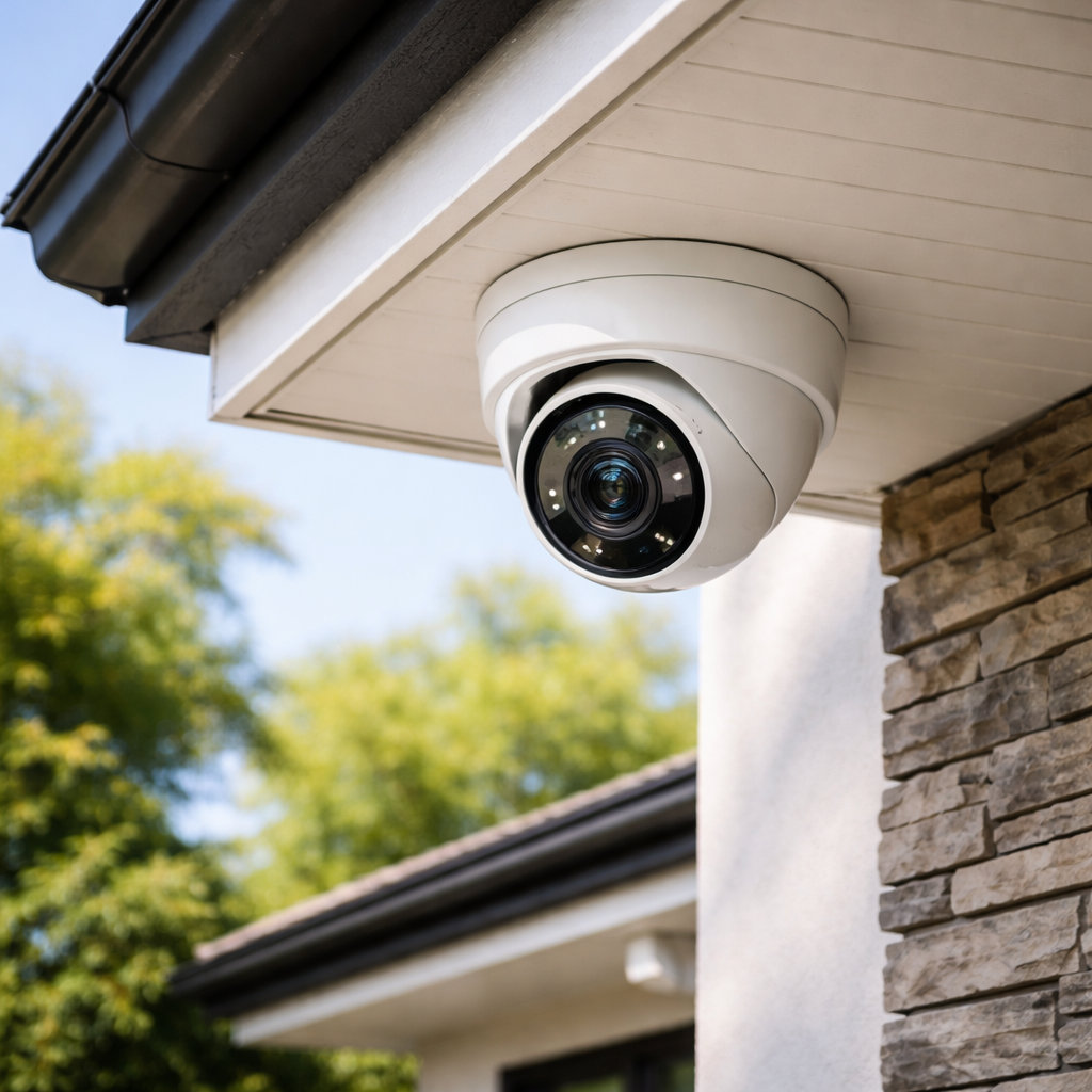 Close-up of CCTV camera installed on residential home exterior in Sydney
