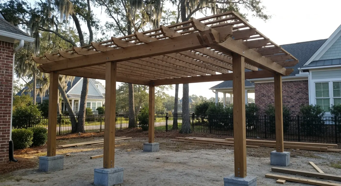 Composite pergola installation