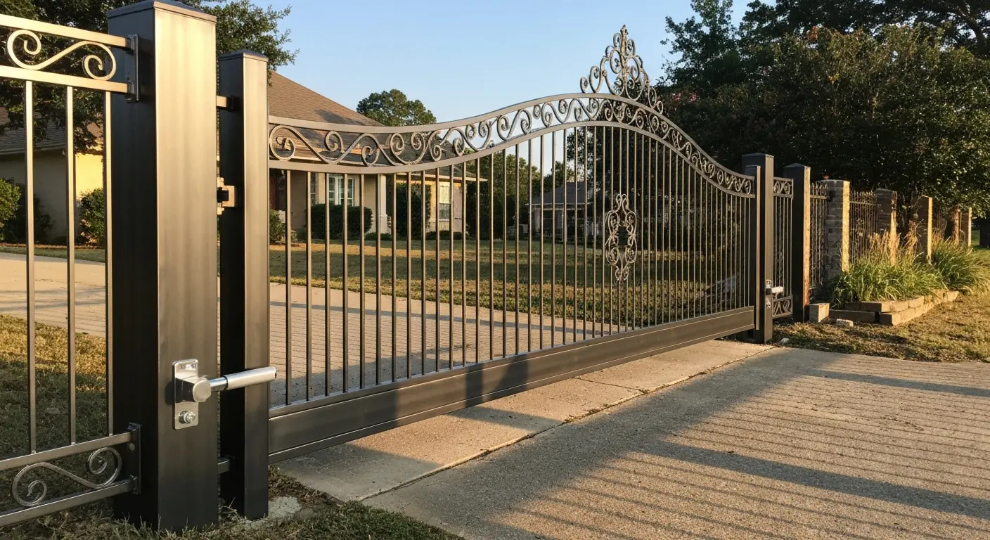 Aluminum driveway gate at home entrance
