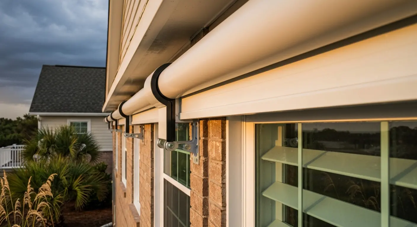 Shutter installation on Pender County coastal home