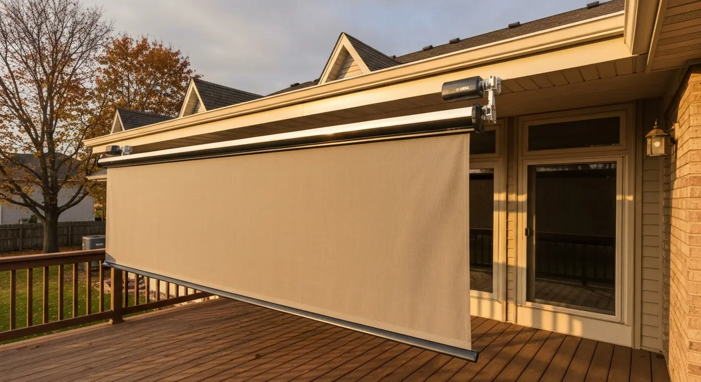 Retractable awning over deck