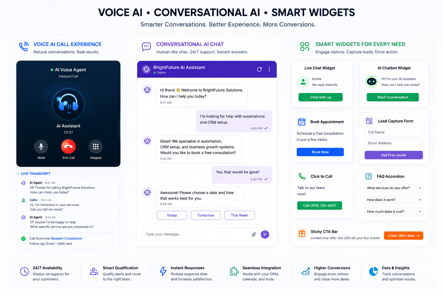 Voice AI conversational AI and smart widget examples