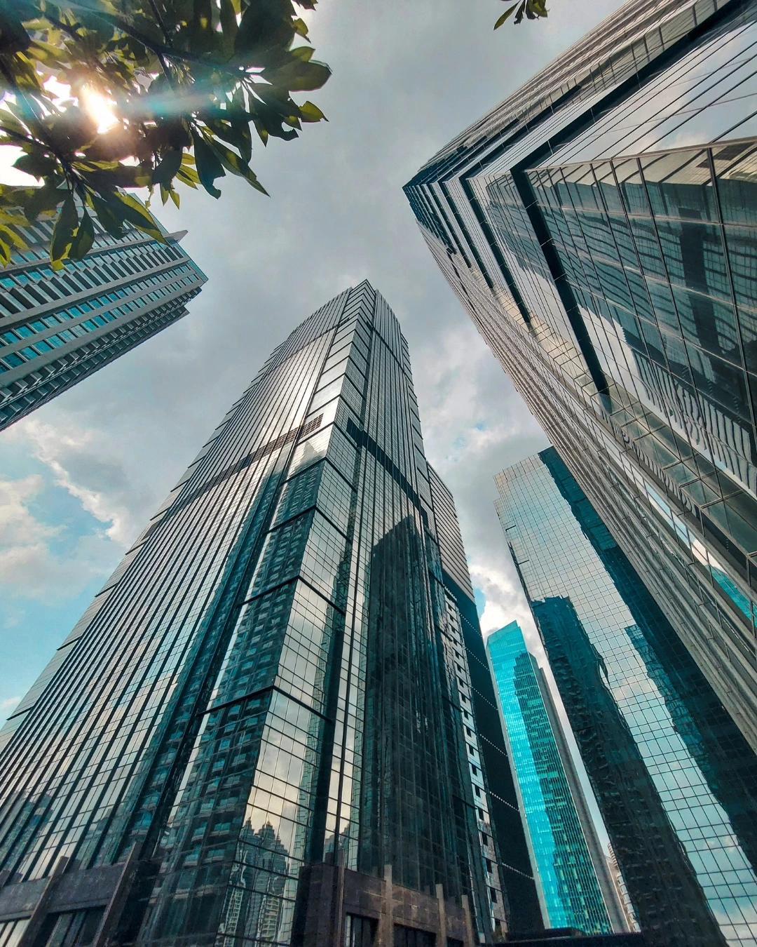 Modern financial district skyscrapers