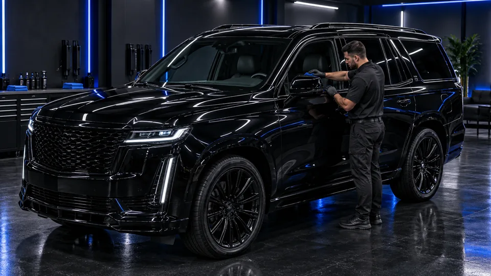 Professional deep cleaning a luxury vehicle interior