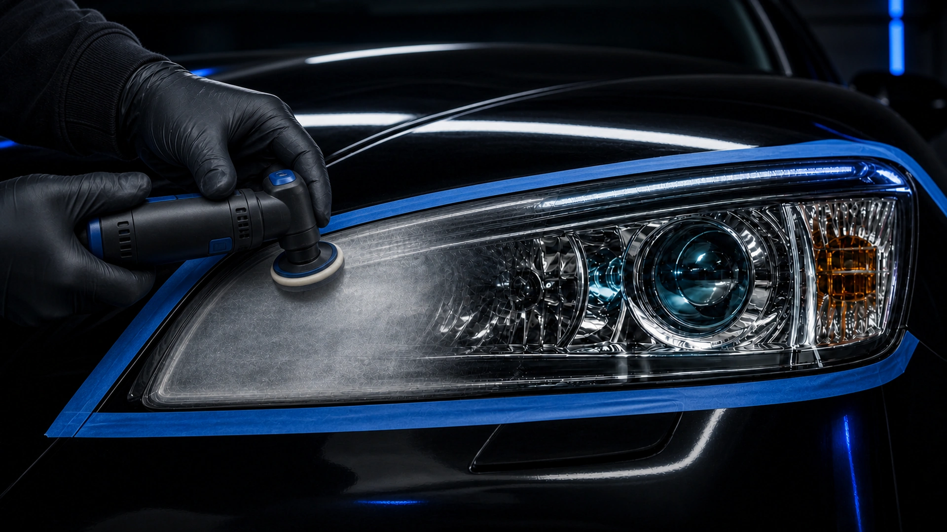 Specialist restoring a vehicle headlight