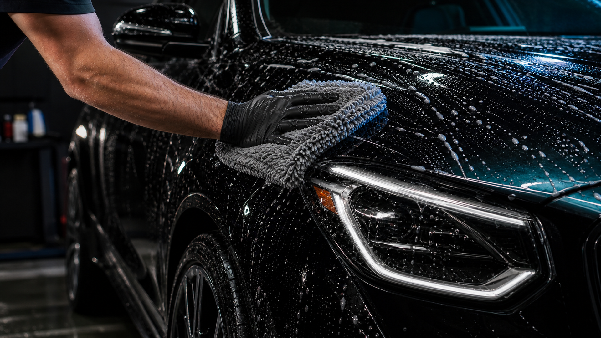 Professional hand wash on glossy black paint