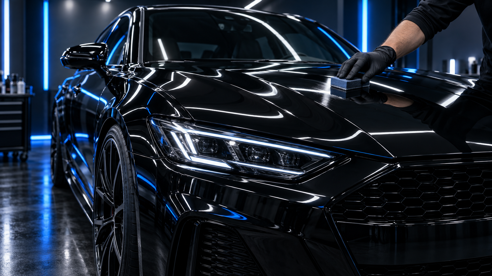 Ceramic coating applied to glossy black paint