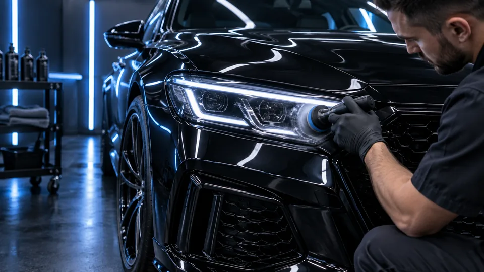Specialist restoring a vehicle headlight